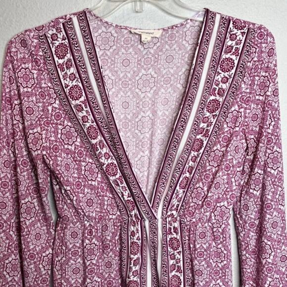 One the Land Stylish Geometric Design Open-Front Romper Long Sleeve Plum Sz Med - Picture 7 of 16